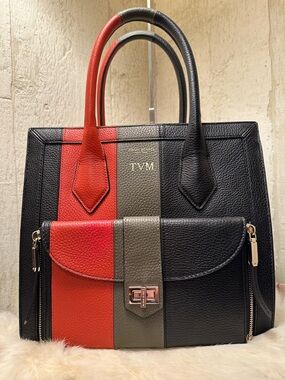 Henri Bendel Black, Red, and Gray Satchel